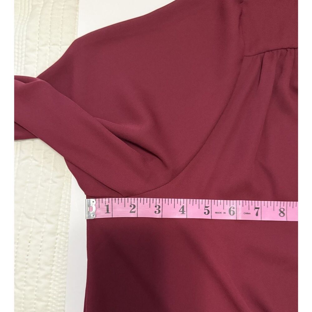 Catherines 2X Blouse Top Floral Velvet Accent Flowy Flared Sleeve Maroon Classic - Picture 8 of 12